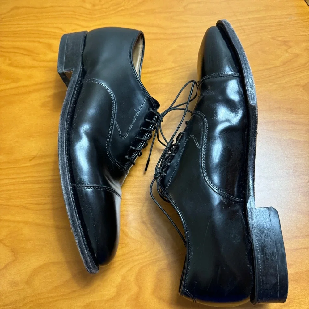 Johnston & Murphy Men's 7.5 Black Leather Cap Toe Oxford Dress Shoes Made India
